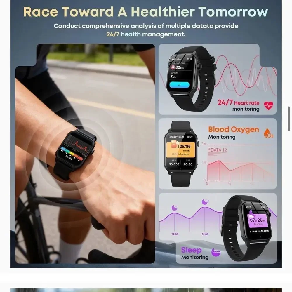 Black Smartwatch with Large HD Display and Bluetooth Calling